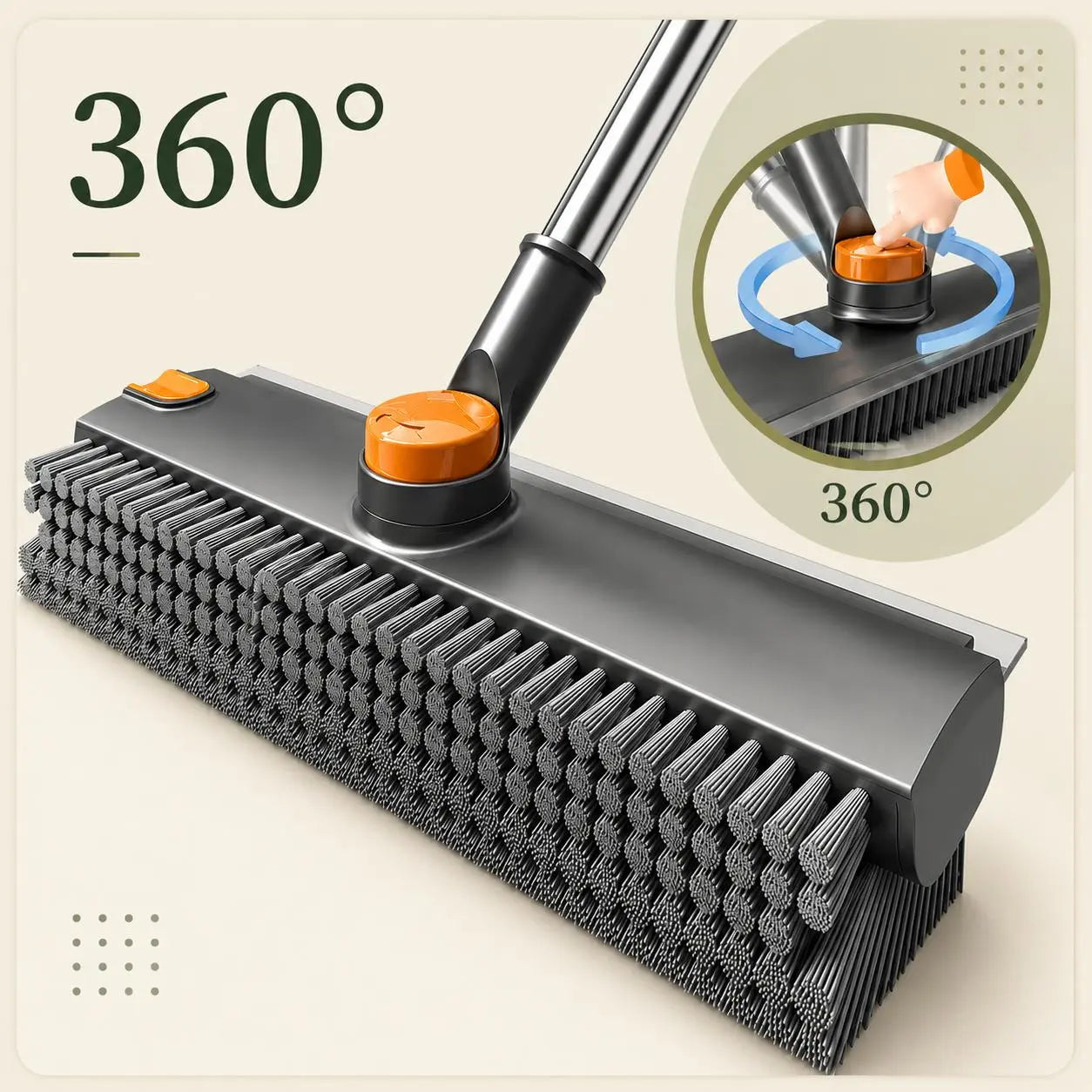 3-In-1 Long Handled Floor Cleaning Brush, Sweep & Scrub Combo with Ergonomic Handle, Heavy Duty Household Tool for Tile, Bathtub, Shower, Baseboard & Hard-To-Reach Corners, Thick Bristles Remove Stains, Grime and Mold Quickly