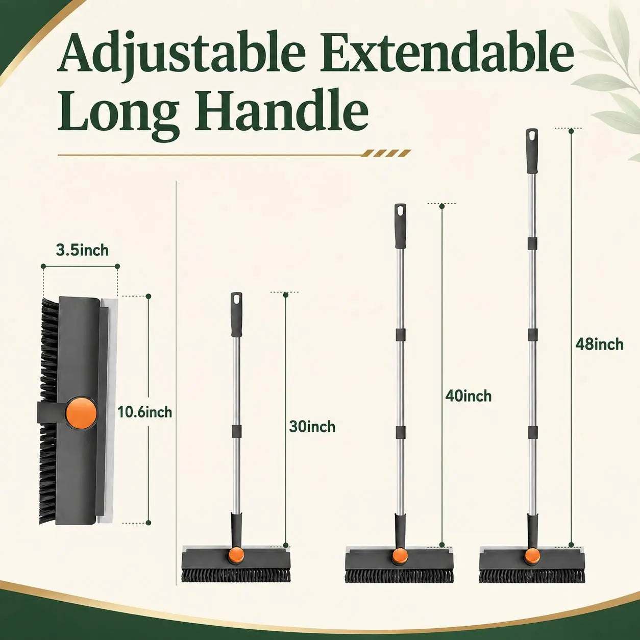 3-In-1 Long Handled Floor Cleaning Brush, Sweep & Scrub Combo with Ergonomic Handle, Heavy Duty Household Tool for Tile, Bathtub, Shower, Baseboard & Hard-To-Reach Corners, Thick Bristles Remove Stains, Grime and Mold Quickly