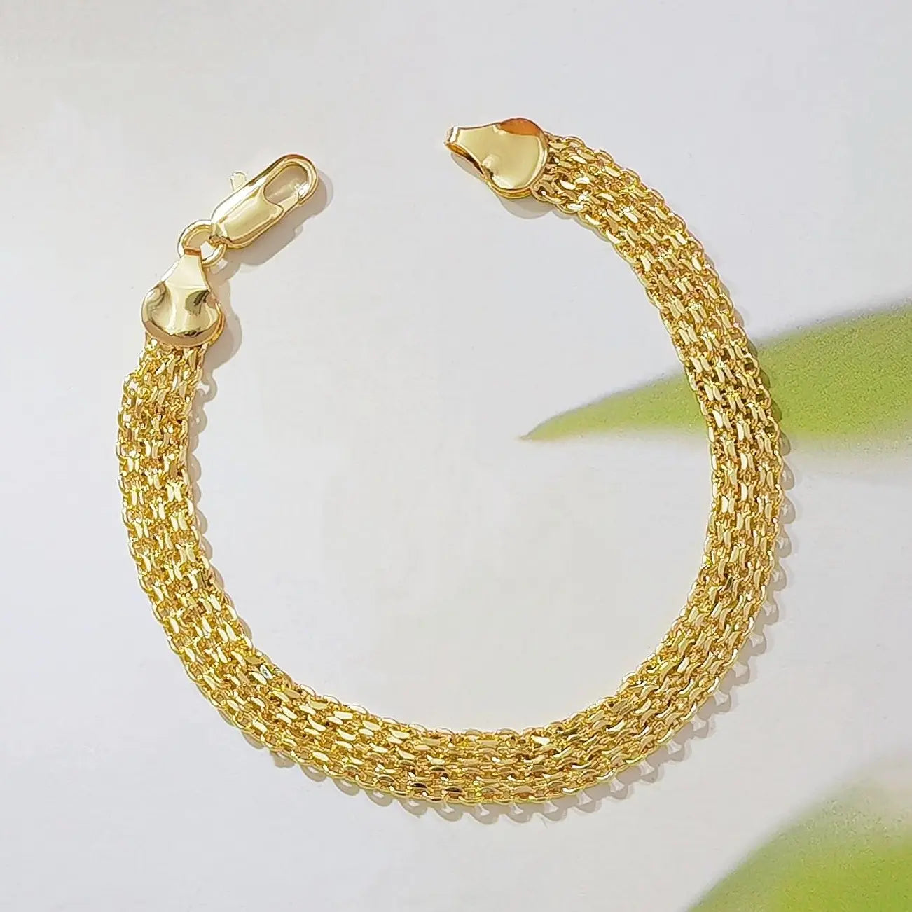 18K Gold Plated Wide Mesh Chain Bracelet for Women, 8.07 Inch Braided Weave Link Bracelet with Lobster Clasp, Dainty Non-Tarnish Gold Jewelry Gift for Daily Wear