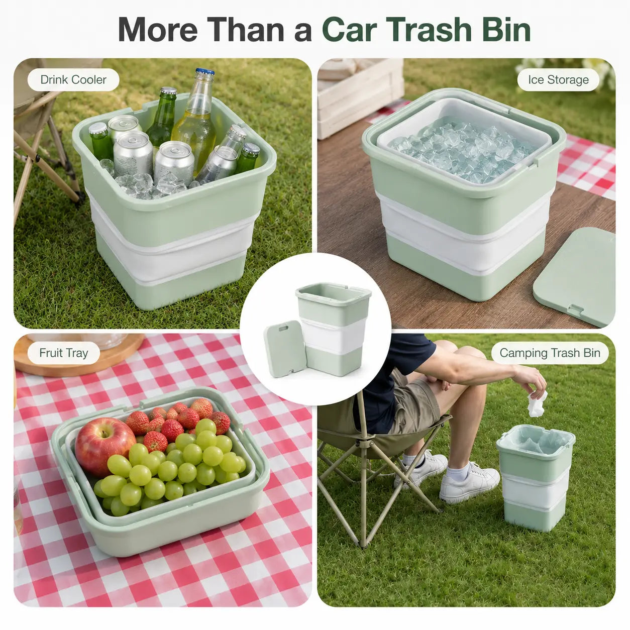 Foldable Car Trash Bin with Lid, Leak-Proof Collapsible Garbage Can, Compact Space-Saving Vehicle Wastebasket for Front or Back Seat, Easy-Clean Portable Storage Bin for Car, Camping, Office & Home