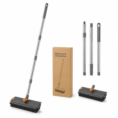 3-In-1 Long Handled Floor Cleaning Brush, Sweep & Scrub Combo with Ergonomic Handle, Heavy Duty Household Tool for Tile, Bathtub, Shower, Baseboard & Hard-To-Reach Corners, Thick Bristles Remove Stains, Grime and Mold Quickly