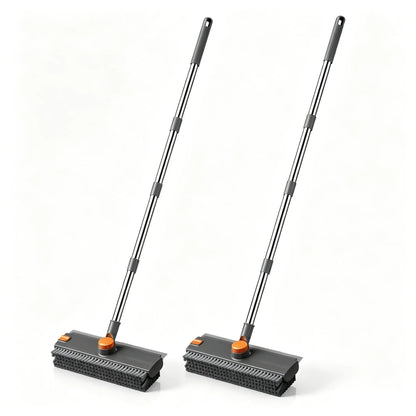 3-In-1 Long Handled Floor Cleaning Brush, Sweep & Scrub Combo with Ergonomic Handle, Heavy Duty Household Tool for Tile, Bathtub, Shower, Baseboard & Hard-To-Reach Corners, Thick Bristles Remove Stains, Grime and Mold Quickly