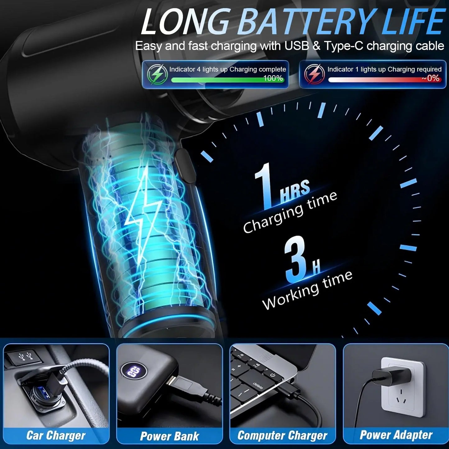 Car Vacuum Portable Cordless, 16000Pa 2 in 1 Vacuum Cleaner&Air Duster, High Power Brushless Motor Handheld Vacuum Cordless with 6000Mah Battery, Multi-Nozzles for Car, Home, Office, Pet