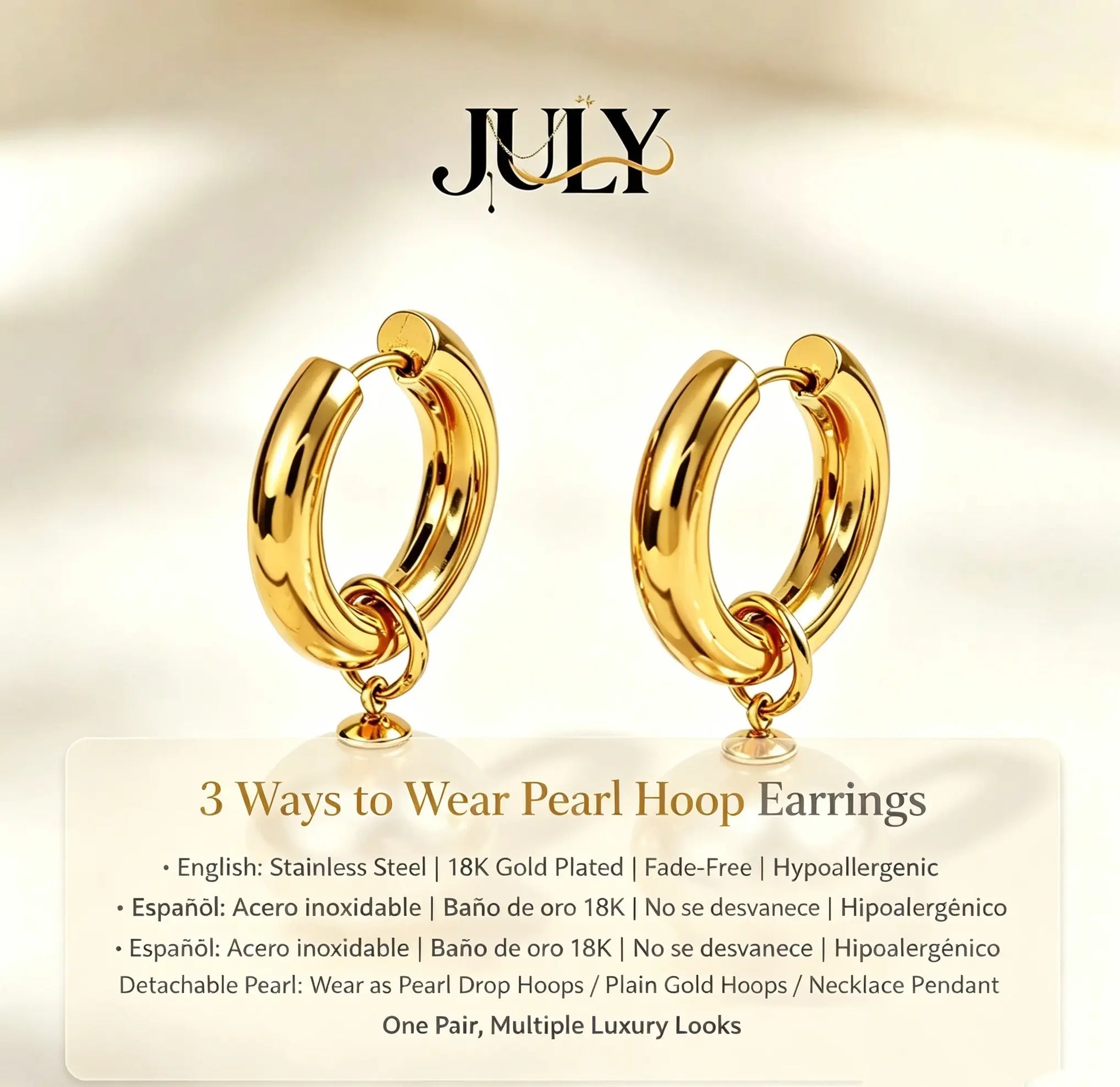 Gold Earrings for Women, Pearl Dangle Huggie Hoops in Waterproof Stainless Steel, Fashionable Office Lady Style for Daily Wear & Gifting, Post Hoop Earrings, High Quality Earrings