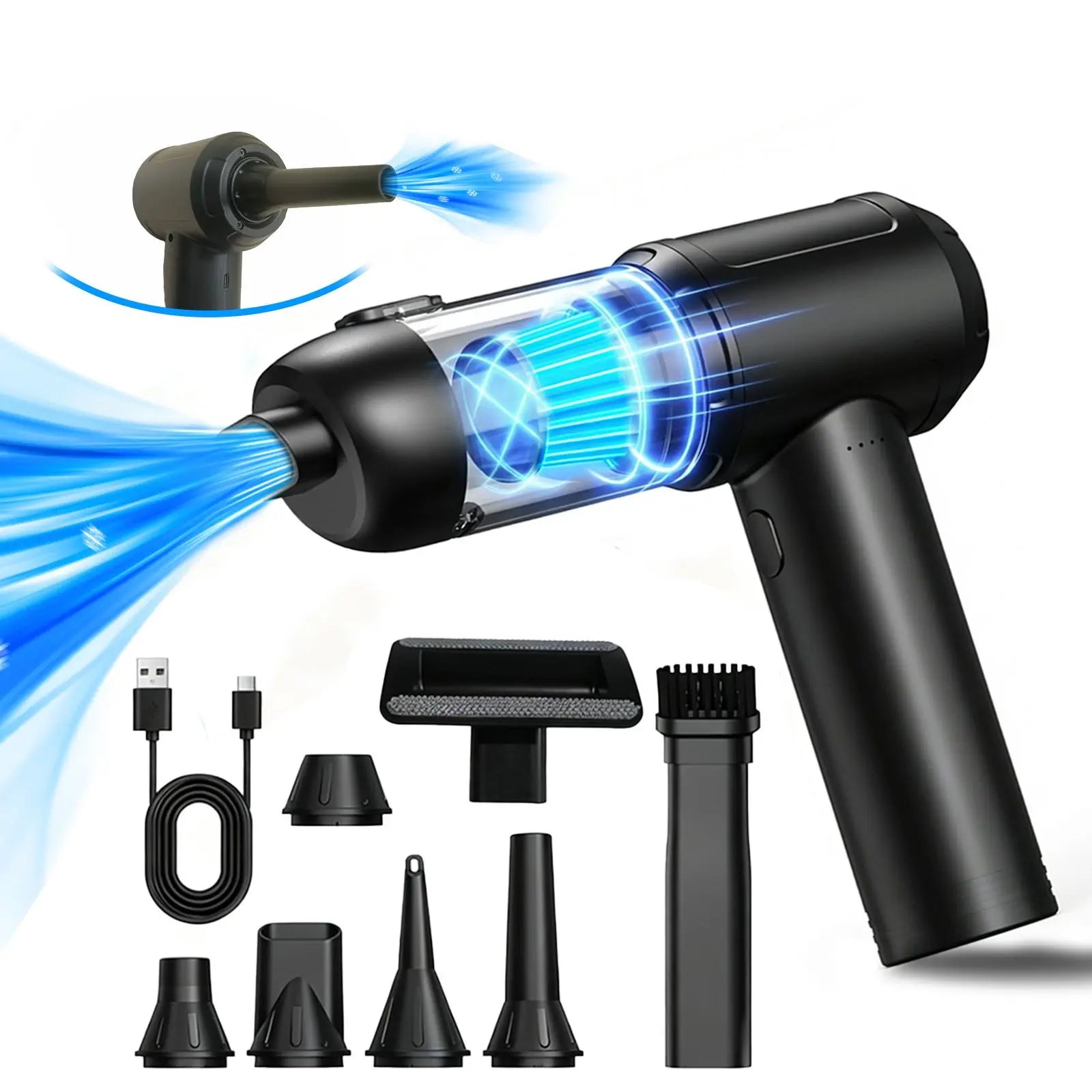 Car Vacuum Portable Cordless, 16000Pa 2 in 1 Vacuum Cleaner&Air Duster, High Power Brushless Motor Handheld Vacuum Cordless with 6000Mah Battery, Multi-Nozzles for Car, Home, Office, Pet