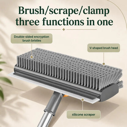 3-In-1 Long Handled Floor Cleaning Brush, Sweep & Scrub Combo with Ergonomic Handle, Heavy Duty Household Tool for Tile, Bathtub, Shower, Baseboard & Hard-To-Reach Corners, Thick Bristles Remove Stains, Grime and Mold Quickly