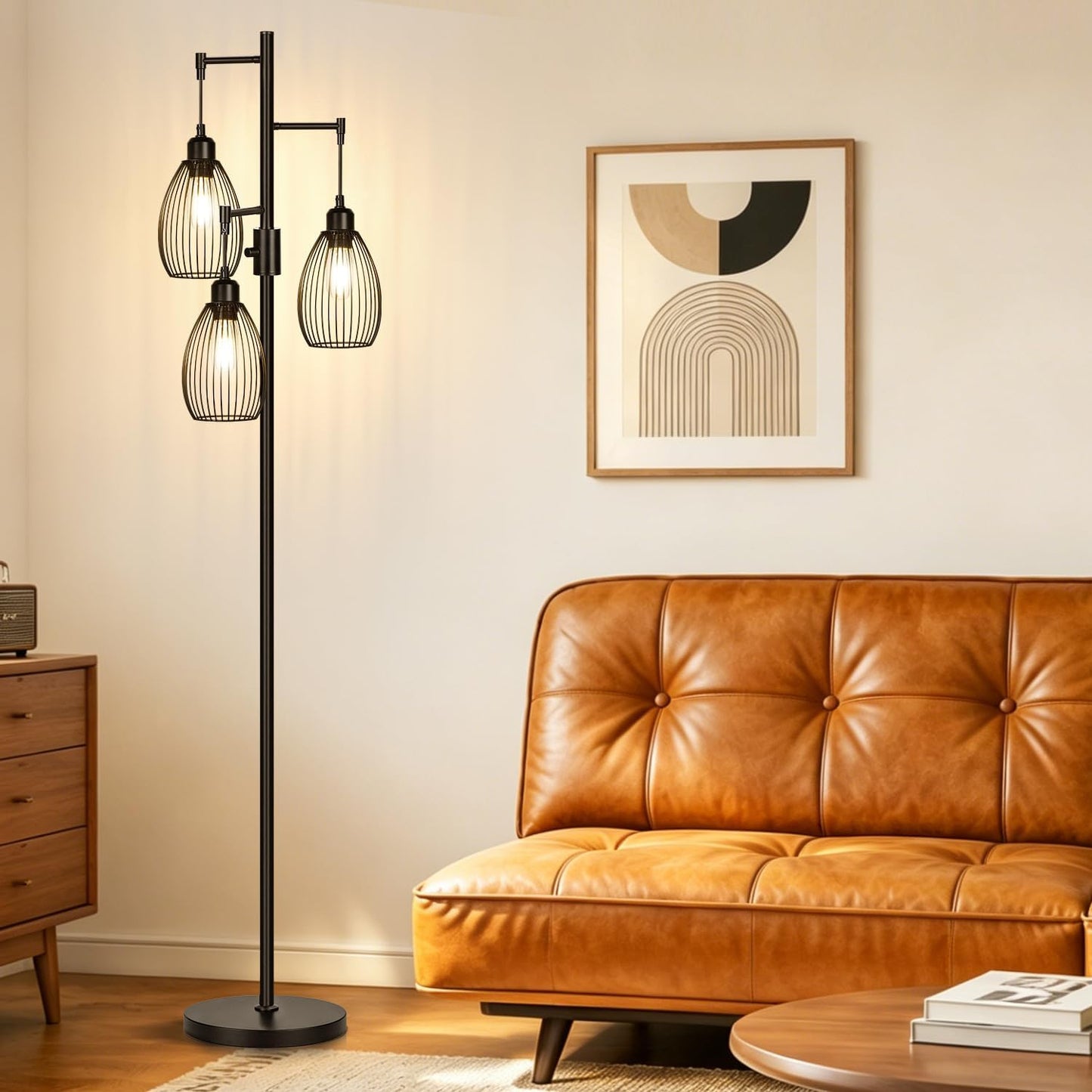 70’’ Dimmable Floor Lamp, 3 X 800LM LED Edison Bulbs Included, Industrial Floor Lamps for Living Room, Rustic Tall Lamps Standing Lamp for Bedrooms Living Room