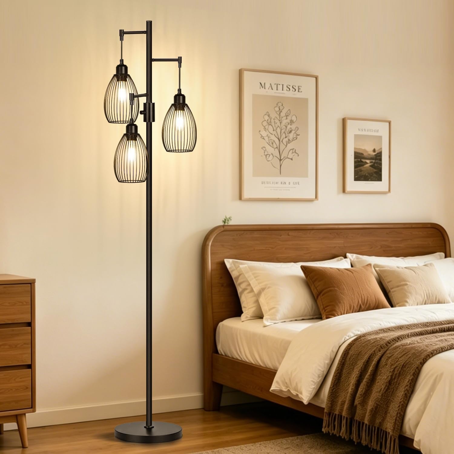 70’’ Dimmable Floor Lamp, 3 X 800LM LED Edison Bulbs Included, Industrial Floor Lamps for Living Room, Rustic Tall Lamps Standing Lamp for Bedrooms Living Room