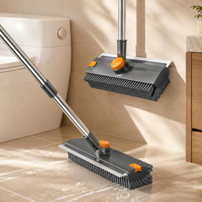 3-In-1 Long Handled Floor Cleaning Brush, Sweep & Scrub Combo with Ergonomic Handle, Heavy Duty Household Tool for Tile, Bathtub, Shower, Baseboard & Hard-To-Reach Corners, Thick Bristles Remove Stains, Grime and Mold Quickly