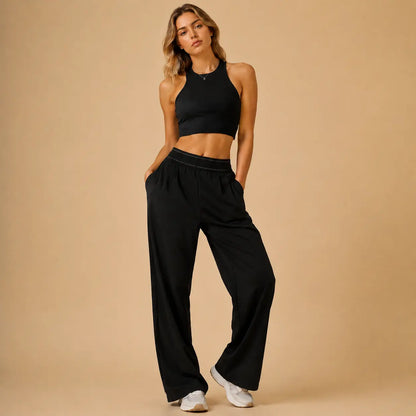 Women'S Elastic High-Waisted Wide Leg Pants - American Retro Loose Straight Lightweight Quick-Dry Breathable Casual Everyday Chic Bottoms 2026 New Casual Sports Trousers High-Quality Fabric Oner Active Soft Motion