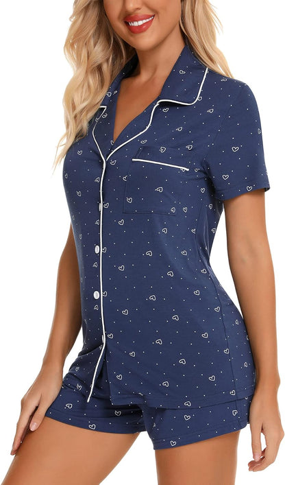 Ladies Pajamas Set for Women Short Sleeve Button down Pj Sets | Viscose,Modal,Wedding,Bridal Party,Knit,Cute,Lounge,Lightweight,Nursing,Maternity,Postpartum,Breastfeeding,Labor,Holidays