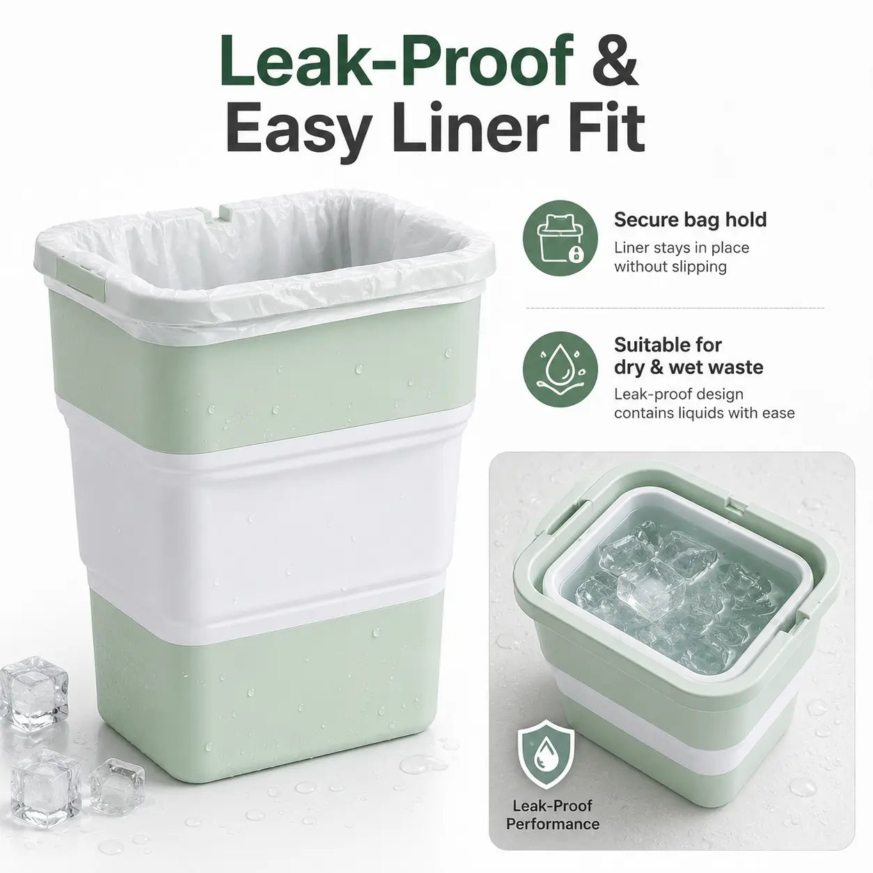Foldable Car Trash Bin with Lid, Leak-Proof Collapsible Garbage Can, Compact Space-Saving Vehicle Wastebasket for Front or Back Seat, Easy-Clean Portable Storage Bin for Car, Camping, Office & Home