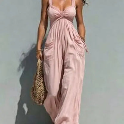 Women'S 1 Piece Jumpsuit, plus Size Solid Strapless Bandeau, Sleeveless Flowy Wide Leg for a Beach Holiday, One Piece Jumpsuits