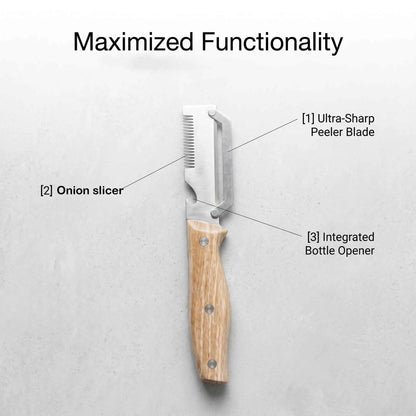 21Cm Extended Long Handle Vegetable Peeler, 9Cm Sharp Stainless Steel Blade, Multi-Function Fruit Peeler with Wooden Handle, Kitchen Gadget for Potatoes, Apples & Veggies