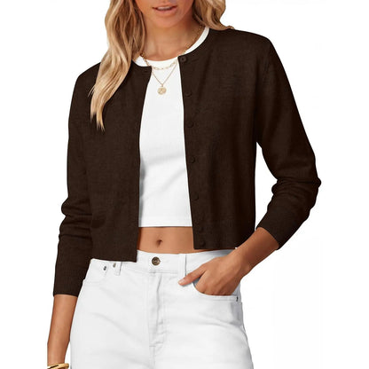 ANRABESS Women'S Cropped Cardigan Sweater | Lightweight Cozy Knit, Long Sleeve Crew Neck Button Down, Cute Versatile Tops for Business Casual Work, Travel, Spring Fall