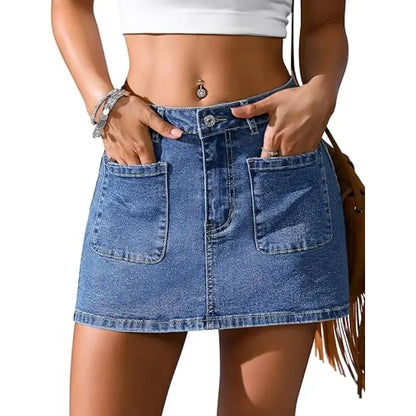 Eddoyee Denim Skirt for Women Mini Jean Skirt with Shorts Y2K Stretchy Jean Skort with Pockets