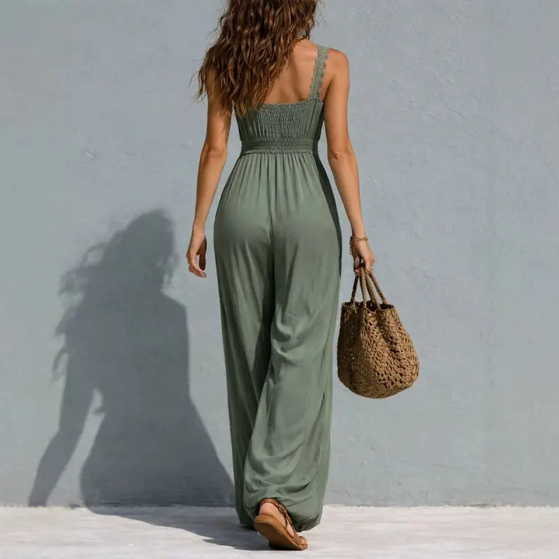 Women'S 1 Piece Jumpsuit, plus Size Solid Strapless Bandeau, Sleeveless Flowy Wide Leg for a Beach Holiday, One Piece Jumpsuits