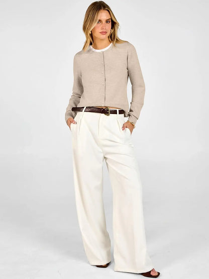 ANRABESS Women'S Cropped Cardigan Sweater | Lightweight Cozy Knit, Long Sleeve Crew Neck Button Down, Cute Versatile Tops for Business Casual Work, Travel, Spring Fall