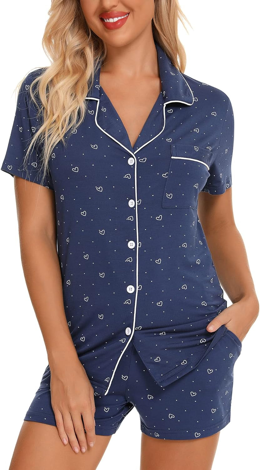 Ladies Pajamas Set for Women Short Sleeve Button down Pj Sets | Viscose,Modal,Wedding,Bridal Party,Knit,Cute,Lounge,Lightweight,Nursing,Maternity,Postpartum,Breastfeeding,Labor,Holidays