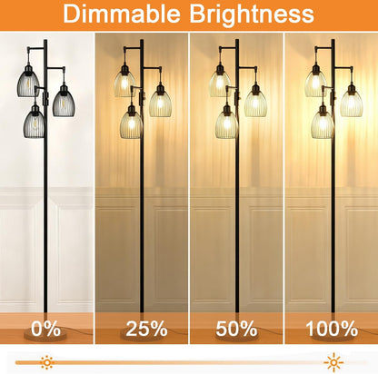 70’’ Dimmable Floor Lamp, 3 X 800LM LED Edison Bulbs Included, Industrial Floor Lamps for Living Room, Rustic Tall Lamps Standing Lamp for Bedrooms Living Room