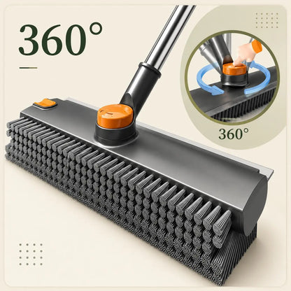 3-In-1 Long Handled Floor Cleaning Brush, Sweep & Scrub Combo with Ergonomic Handle, Heavy Duty Household Tool for Tile, Bathtub, Shower, Baseboard & Hard-To-Reach Corners, Thick Bristles Remove Stains, Grime and Mold Quickly