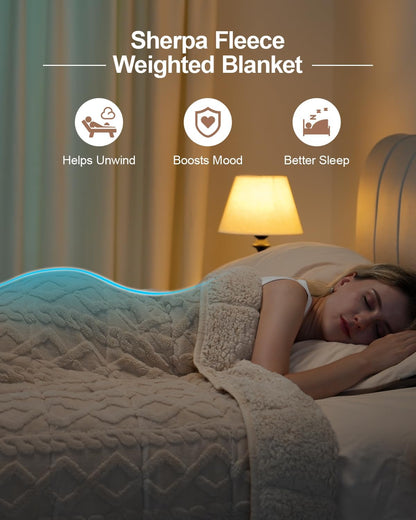 Cream White Cottonblue Weighted Blanket for Adults Queen Size 6.61 Pound, Soft Fluffy Sherpa Fleece Jacquard Weighted Blankets Throw 27"X40" for Sleep Relax, Fuzzy Warm Arch Heavy Blanket for Bed Couch, Cream White