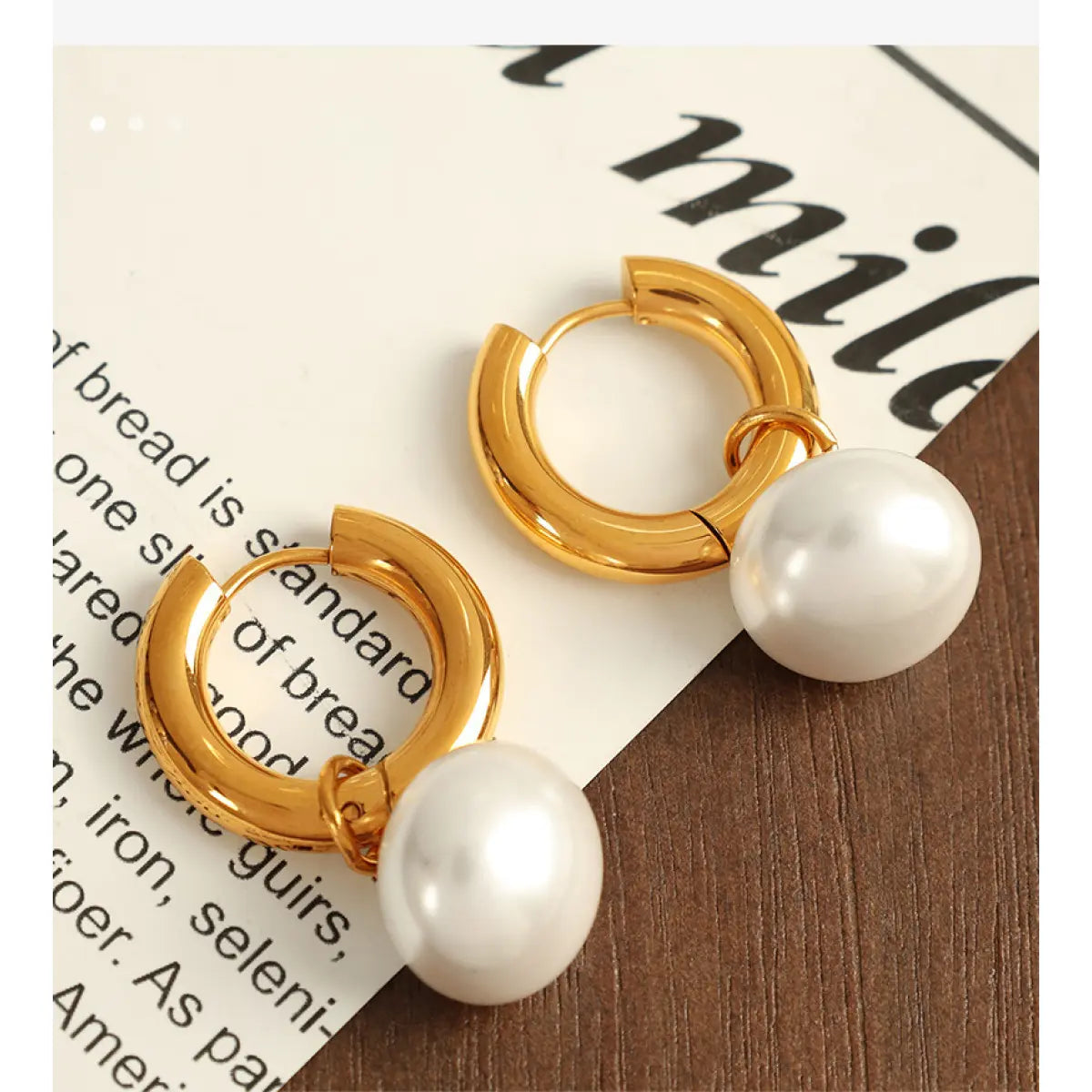 Gold Earrings for Women, Pearl Dangle Huggie Hoops in Waterproof Stainless Steel, Fashionable Office Lady Style for Daily Wear & Gifting, Post Hoop Earrings, High Quality Earrings