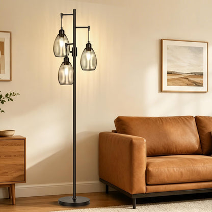 70’’ Dimmable Floor Lamp, 3 X 800LM LED Edison Bulbs Included, Industrial Floor Lamps for Living Room, Rustic Tall Lamps Standing Lamp for Bedrooms Living Room