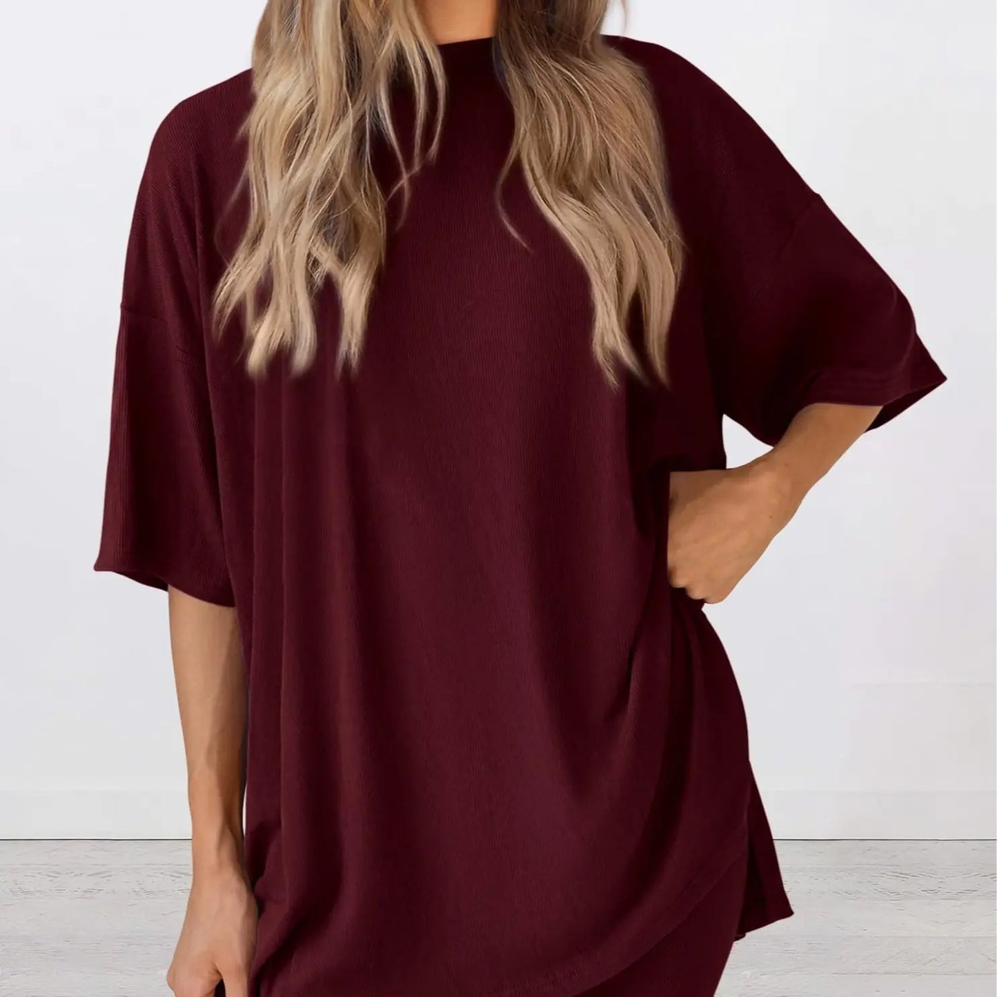 Women'S 2-Piece Solid Color Short-Sleeve round Neck Sleepwear Set - T-Shirt, Tight Shorts, Pocket Design, Casual Summer Comfort Loungewear Womenswear Homewear Womenswear