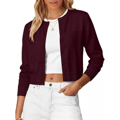ANRABESS Women'S Cropped Cardigan Sweater | Lightweight Cozy Knit, Long Sleeve Crew Neck Button Down, Cute Versatile Tops for Business Casual Work, Travel, Spring Fall
