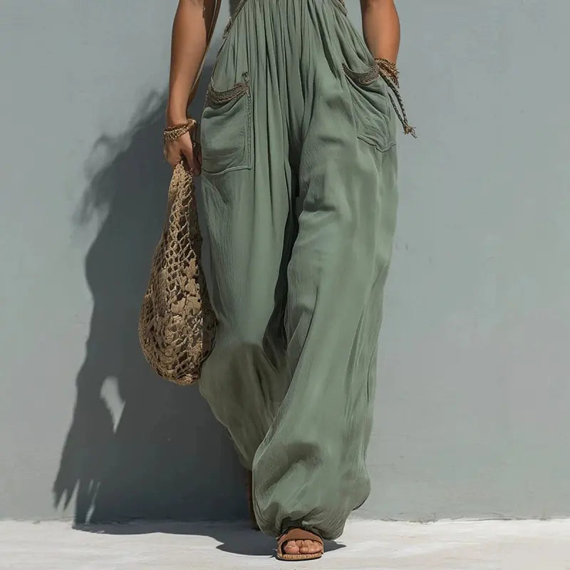 Women'S 1 Piece Jumpsuit, plus Size Solid Strapless Bandeau, Sleeveless Flowy Wide Leg for a Beach Holiday, One Piece Jumpsuits