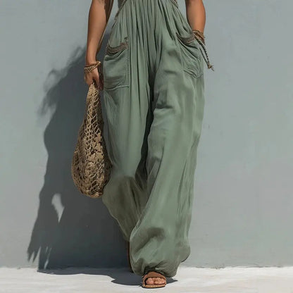 Women'S 1 Piece Jumpsuit, plus Size Solid Strapless Bandeau, Sleeveless Flowy Wide Leg for a Beach Holiday, One Piece Jumpsuits