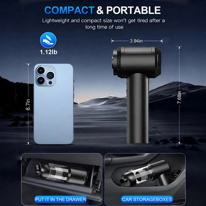 Car Vacuum Portable Cordless, 16000Pa 2 in 1 Vacuum Cleaner&Air Duster, High Power Brushless Motor Handheld Vacuum Cordless with 6000Mah Battery, Multi-Nozzles for Car, Home, Office, Pet