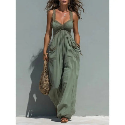 Women'S 1 Piece Jumpsuit, plus Size Solid Strapless Bandeau, Sleeveless Flowy Wide Leg for a Beach Holiday, One Piece Jumpsuits