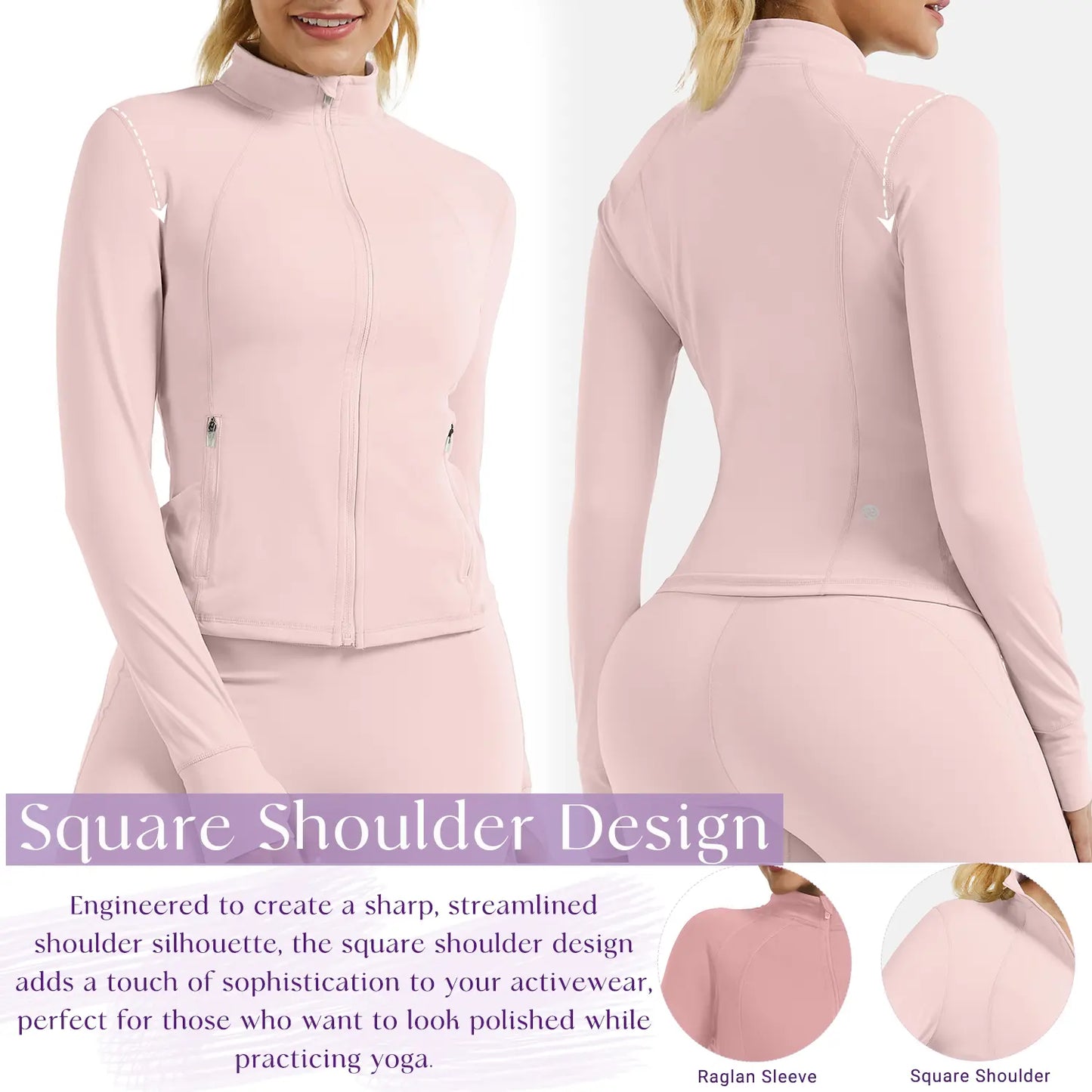 RIOJOY Women'S Basic Long Sleeve BBL Jacket - Spandex Fabric, Lightweight Stand-Up Collar, Full Zipper, Thumb Holes, Pockets, Quick Dry, Breathable, Slim Fit Reflective Outwear for Workout, Longsleeves, Coats, Gym Clothes Women