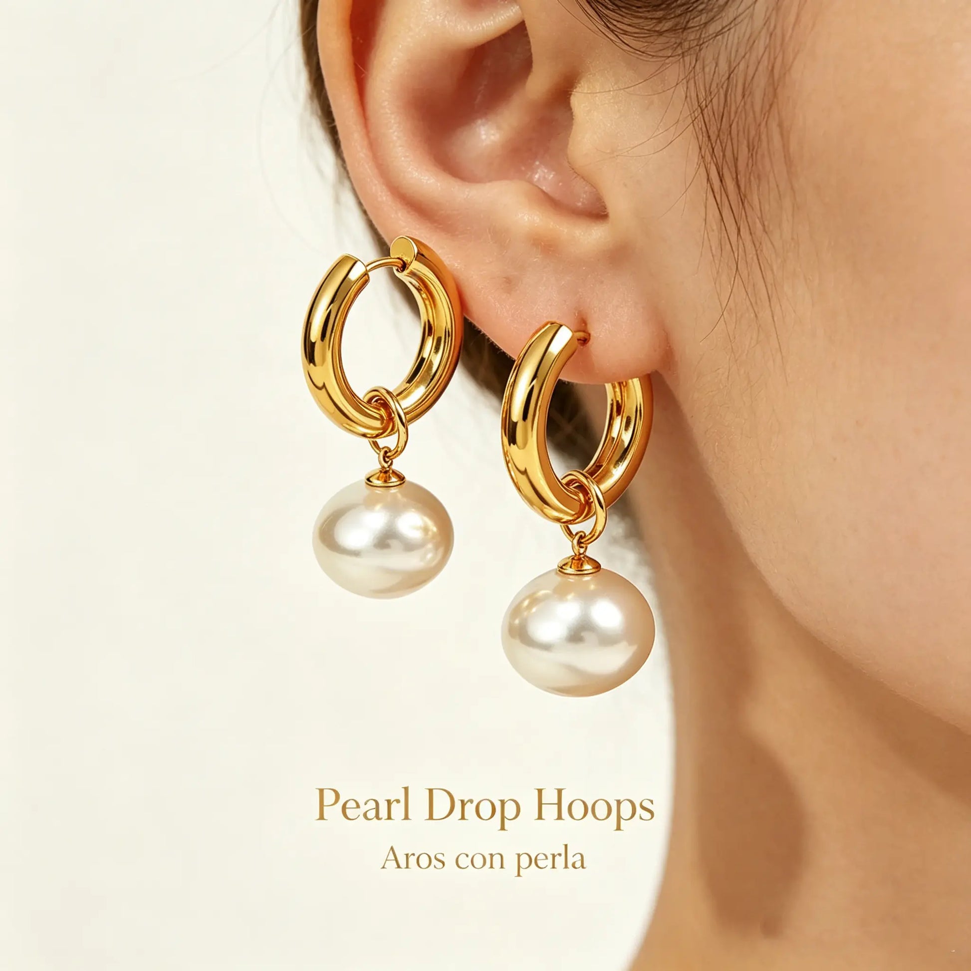 Gold Earrings for Women, Pearl Dangle Huggie Hoops in Waterproof Stainless Steel, Fashionable Office Lady Style for Daily Wear & Gifting, Post Hoop Earrings, High Quality Earrings