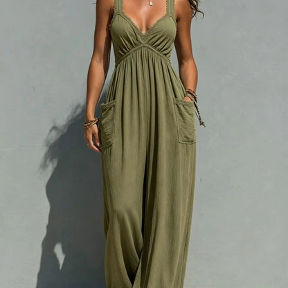 Women'S 1 Piece Jumpsuit, plus Size Solid Strapless Bandeau, Sleeveless Flowy Wide Leg for a Beach Holiday, One Piece Jumpsuits