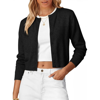ANRABESS Women'S Cropped Cardigan Sweater | Lightweight Cozy Knit, Long Sleeve Crew Neck Button Down, Cute Versatile Tops for Business Casual Work, Travel, Spring Fall