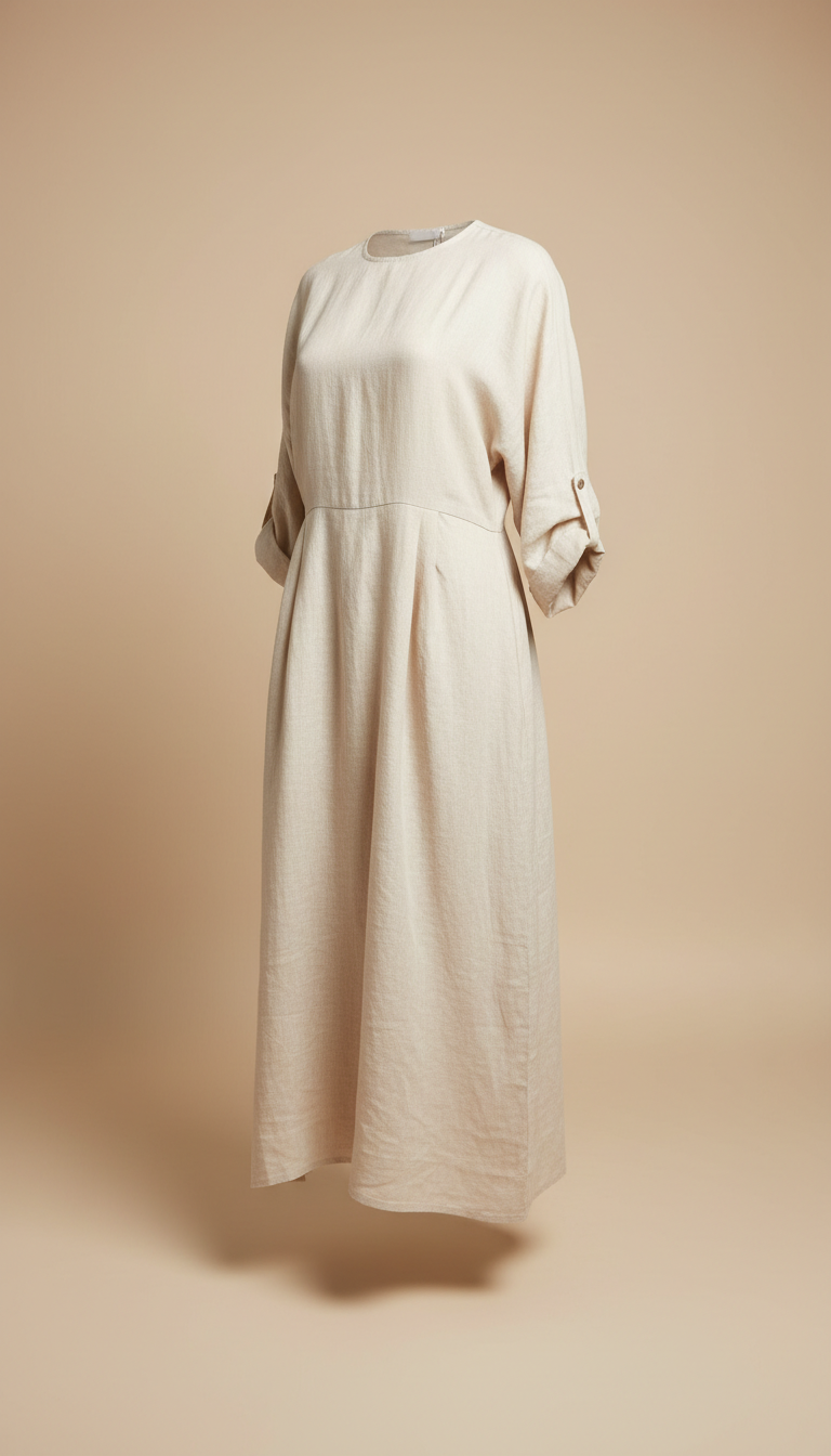 Ivory Linen Midi Dress
