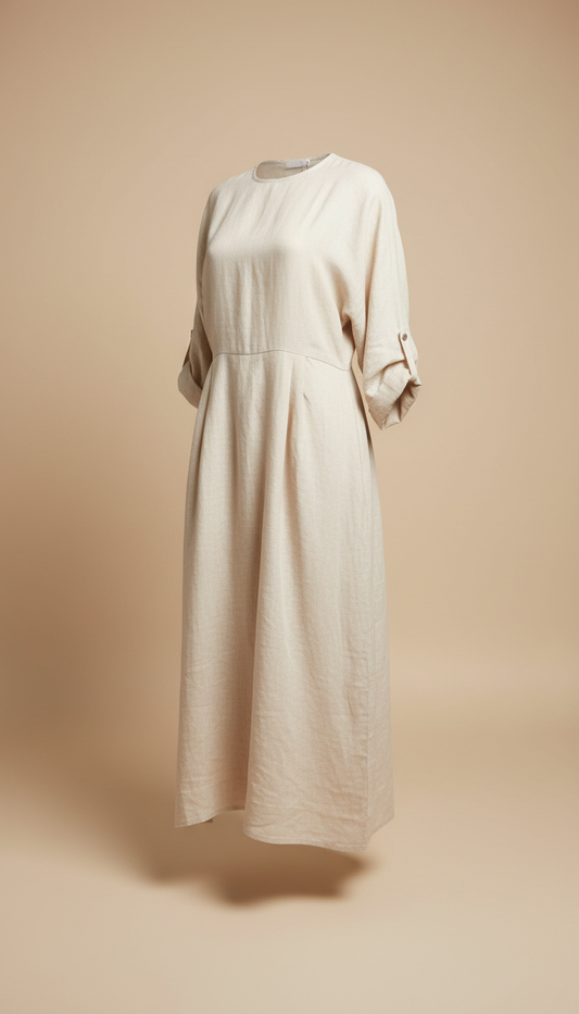 Ivory Linen Midi Dress