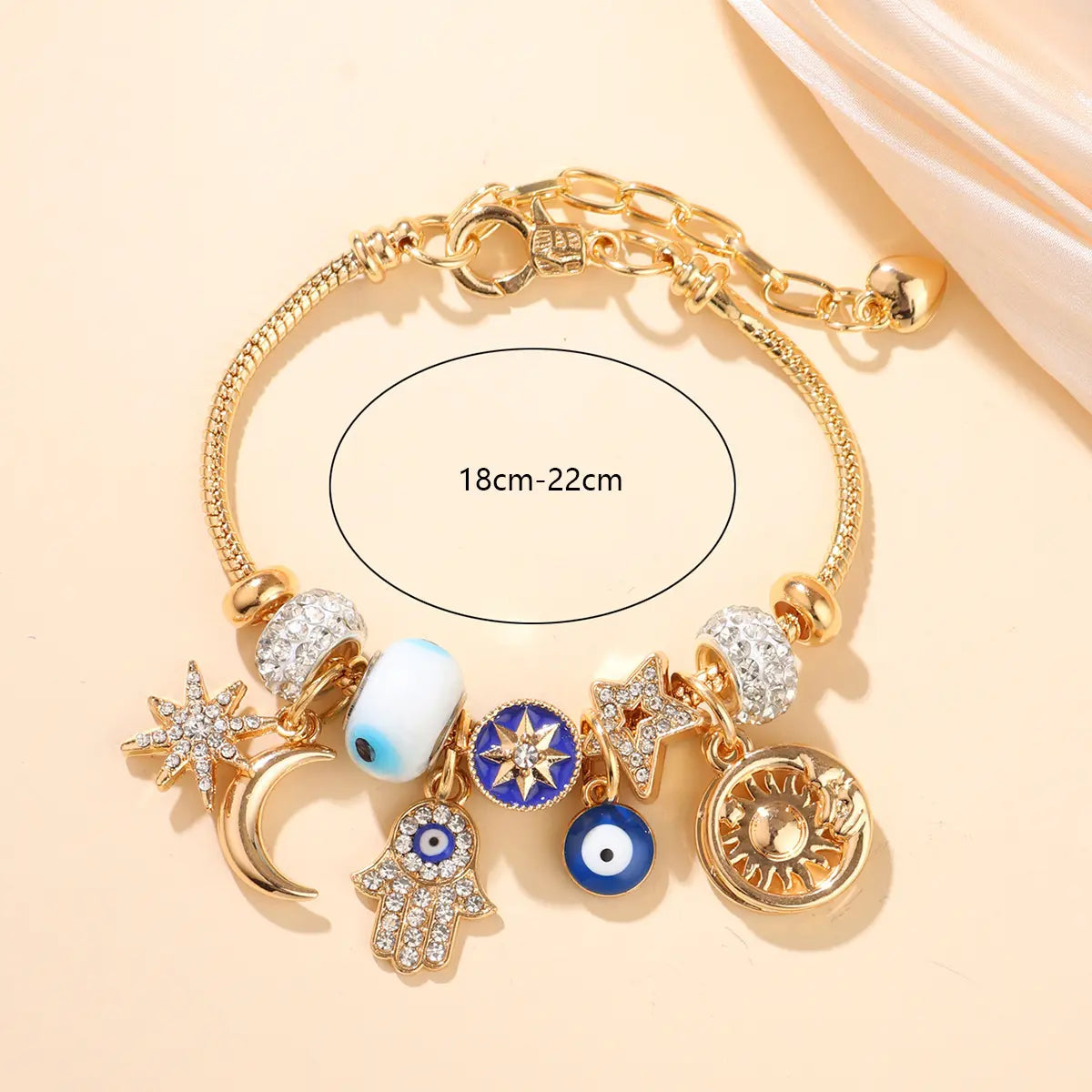 Celestial Charm Bracelet for Women | Moon, Hamsa Hand, Evil Eye & Tree of Life Charms | Gold Adjustable Chain | Fashion Jewelry Gift