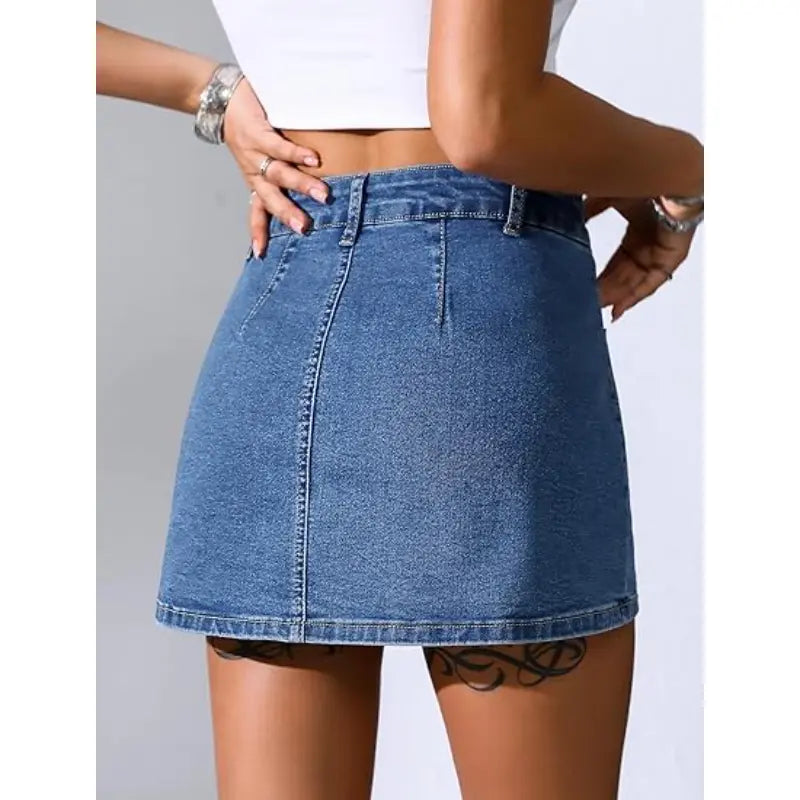 Eddoyee Denim Skirt for Women Mini Jean Skirt with Shorts Y2K Stretchy Jean Skort with Pockets