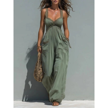 Women'S 1 Piece Jumpsuit, plus Size Solid Strapless Bandeau, Sleeveless Flowy Wide Leg for a Beach Holiday, One Piece Jumpsuits
