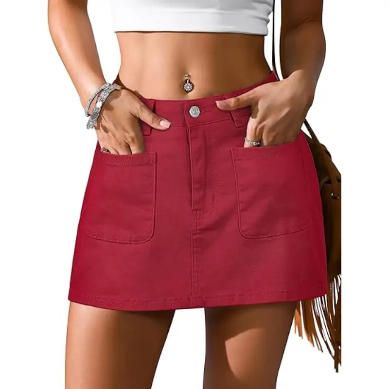 Eddoyee Denim Skirt for Women Mini Jean Skirt with Shorts Y2K Stretchy Jean Skort with Pockets