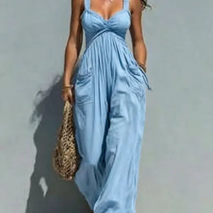 Women'S 1 Piece Jumpsuit, plus Size Solid Strapless Bandeau, Sleeveless Flowy Wide Leg for a Beach Holiday, One Piece Jumpsuits