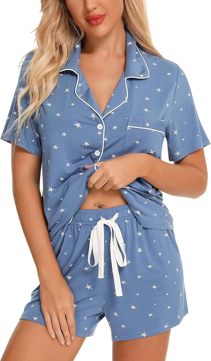 Womens Pajamas Set Short Sleeve Button down Sleepwear 2 Piece Pjs | Lounge Set,Side Pockets,Soft Stretchy,Sleep,Bridesmaid,Wedding Party,Honeymoon,Vacation,Maternity,Postpartum,Xmas,All Seasons
