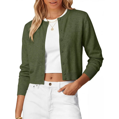 ANRABESS Women'S Cropped Cardigan Sweater | Lightweight Cozy Knit, Long Sleeve Crew Neck Button Down, Cute Versatile Tops for Business Casual Work, Travel, Spring Fall