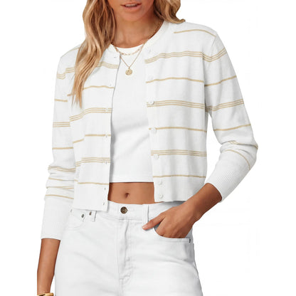 ANRABESS Women'S Cropped Cardigan Sweater | Lightweight Cozy Knit, Long Sleeve Crew Neck Button Down, Cute Versatile Tops for Business Casual Work, Travel, Spring Fall